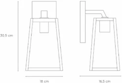 Lucide Matslot E27 Wandlamp - Zwart -OASE Winkel 816 1200 29829 01 30 technical drawing