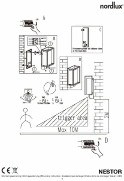 Nordlux Nestor Sensor Led Wandlamp Zwart -OASE Winkel 900 615 5701581464988.4